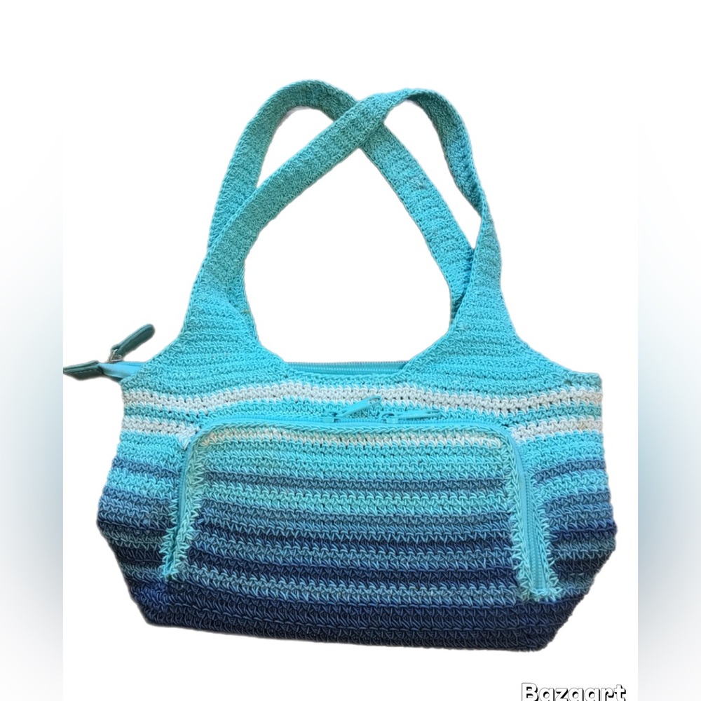 Amanda Smith Handmade Turquoise Ombre Crochet Tote Bag